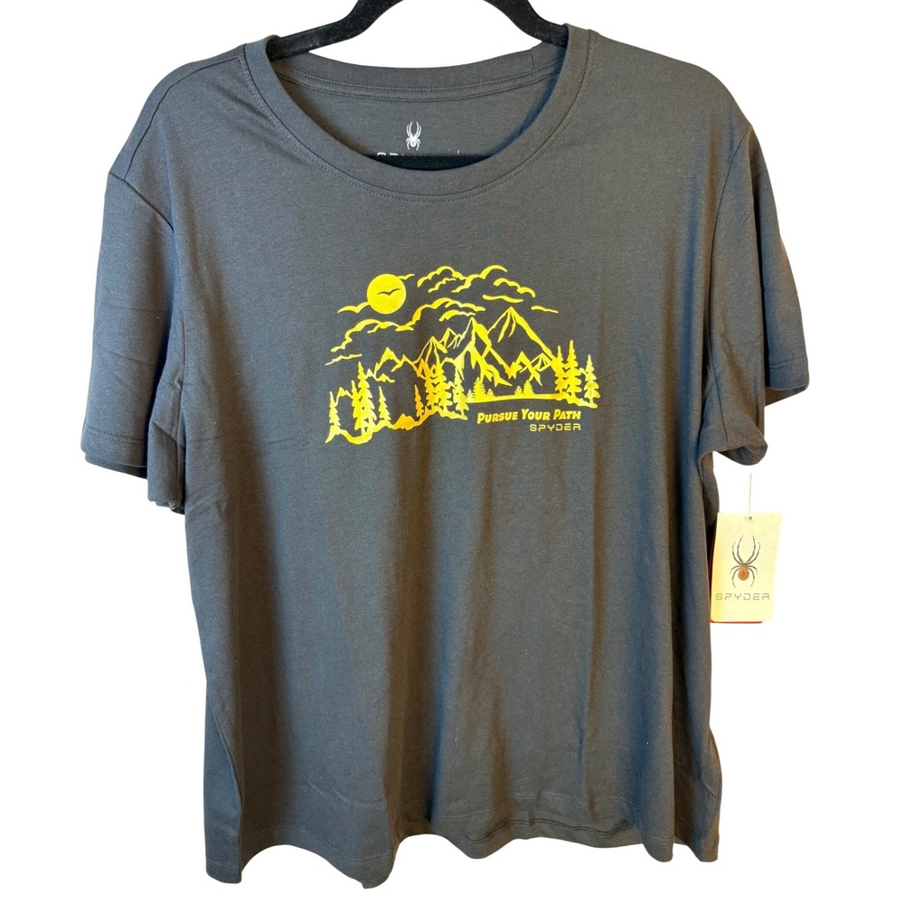 Spyder Womens Pursue Your Path Mountain Graphic Tee Black 1X NWT